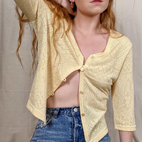 Vintage Y.K Button Cardigan in Pastel Yellow - Picture 6 of 8